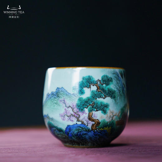 问鼎汝瓷天青老款金钟杯 （绘画山水）（缺货） 商品图0