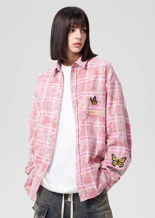 【Achock官方店】洗水做旧蝴蝶刺绣长袖衬衫美式街头春秋款外套男 商品图0