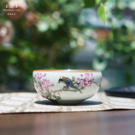 问鼎汝瓷鼎峰系列月白紫金釉老款平口杯（玉兰盛景）（缺货） 商品图0