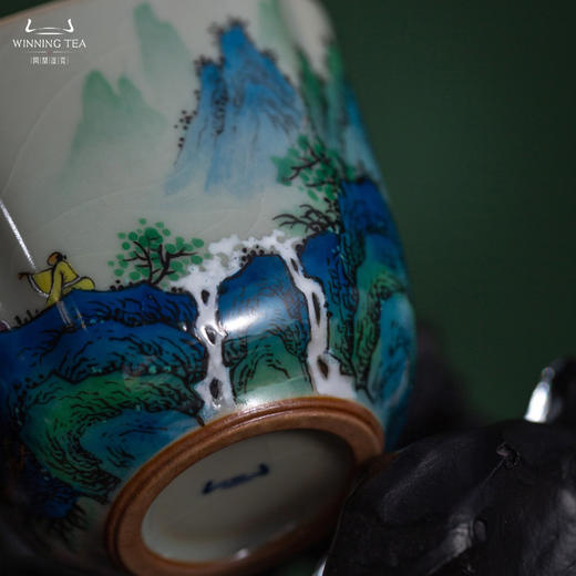 问鼎汝瓷鼎峰系列天青老款高四喜杯（青松迎客） 商品图2