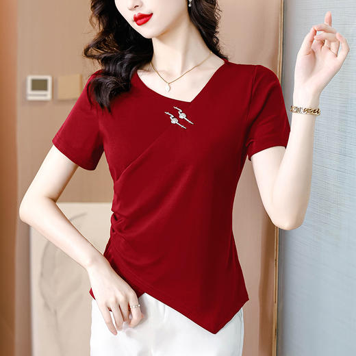 短袖正肩不规则上衣，设计感半袖T恤KQL-A85N8310 商品图1