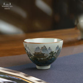 问鼎汝瓷鼎峰系列天青精工款大鸿声杯（独坐山亭）