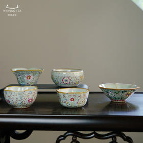 问鼎汝瓷鼎峰系列天青老款茗香杯 幽兰杯 大战鼓杯 金瓜杯 小五行杯（珐琅彩）