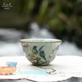 问鼎汝瓷鼎峰系列天青老款沐菊杯（春映桃红）