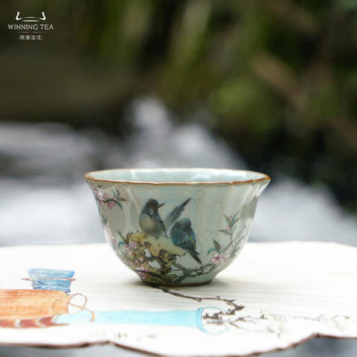 问鼎汝瓷鼎峰系列天青老款沐菊杯（春映桃红） 商品图0