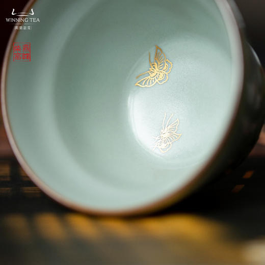 问鼎汝瓷鼎峰柴窑天青精工馥郁杯（描金绘画富贵吉祥）（缺货） 商品图3