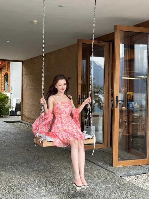 DUO智仙生 粉标 红龙东方美人法式中古粉红印花吊带裙和披肩 商品图1