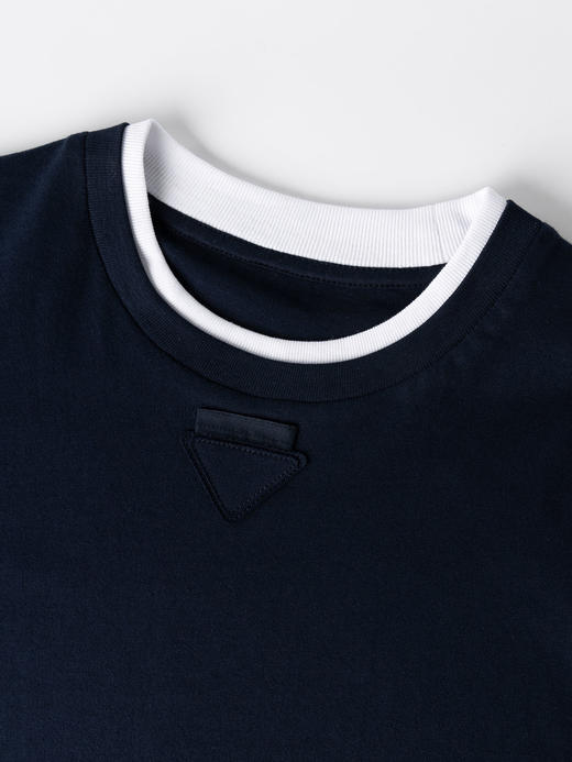 COCO ZONE 100棉假两件圆领撞色T恤长袖上衣CC1B1533 商品图4