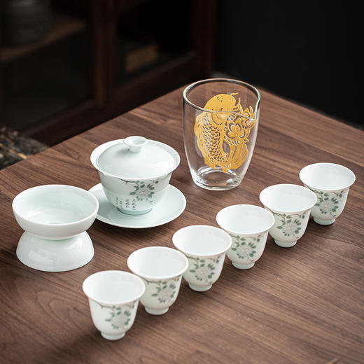 茶套具德化德宏影青绣球花10头 商品图0