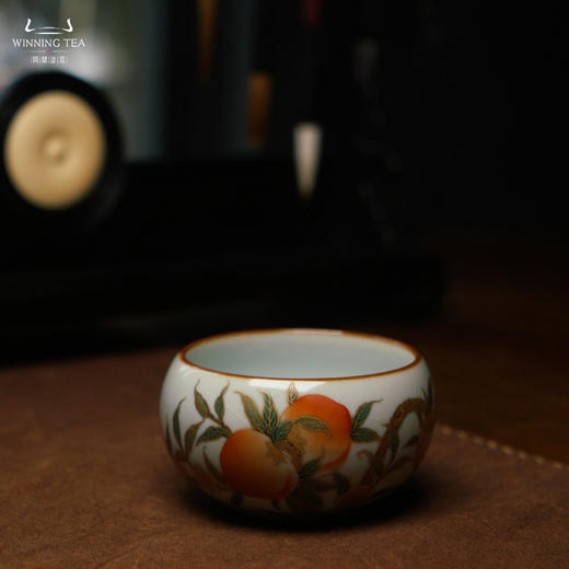 问鼎汝瓷月白老款禅定杯（梵红描金五桃）（缺货） 商品图3