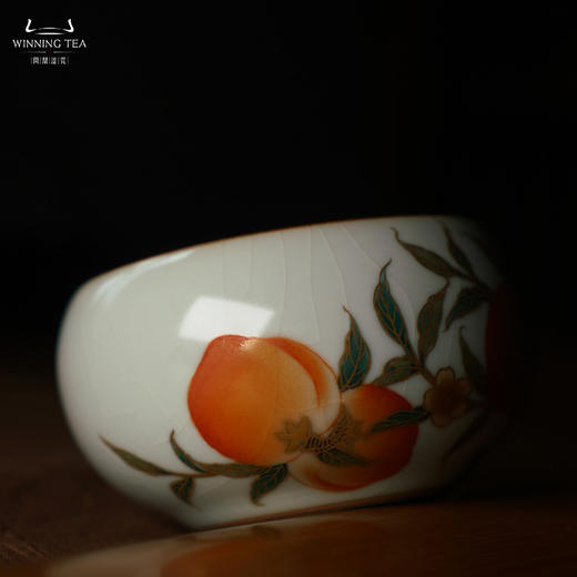 问鼎汝瓷月白老款禅定杯（梵红描金五桃）（缺货） 商品图2