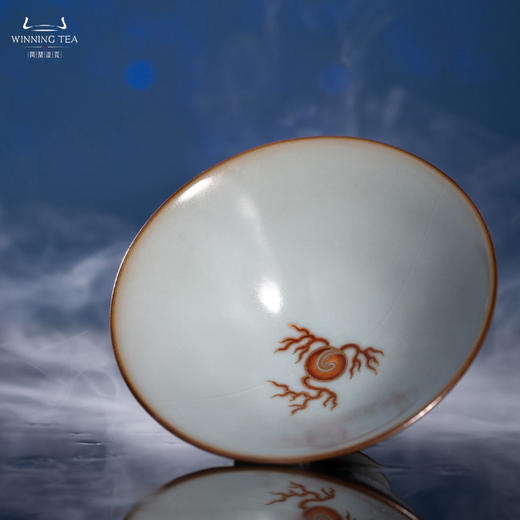 问鼎汝瓷鼎峰系列复刻款精工款庚子月白中斗笠杯（描金双龙戏珠） 商品图1