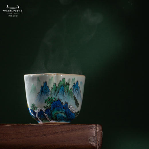问鼎汝瓷鼎峰系列天青老款高四喜杯（青松迎客） 商品图1