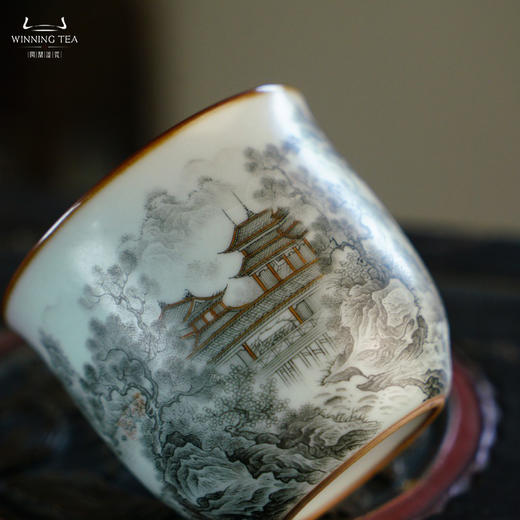 问鼎汝瓷鼎峰系列月白老款手握杯（溪山烟雨）（缺货） 商品图2