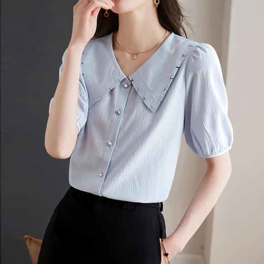 法式棉质时尚优雅娃娃领衬衫，显瘦减龄泡泡袖上衣GYM-D1607 商品图2