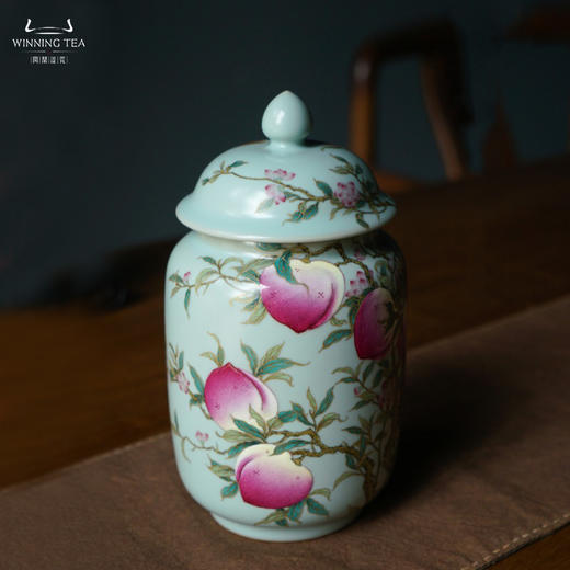 问鼎汝瓷鼎峰系列复刻款天青醒春罐（描金九桃）（缺货） 商品图0