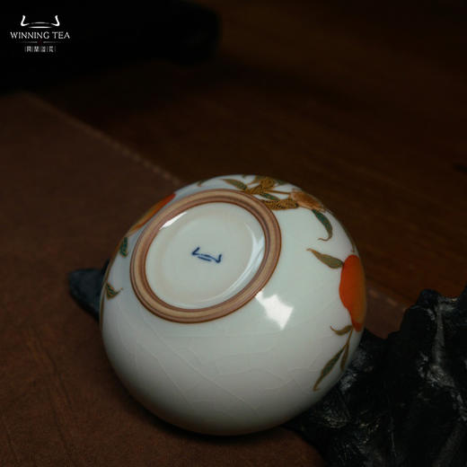 问鼎汝瓷月白老款禅定杯（梵红描金五桃）（缺货） 商品图4