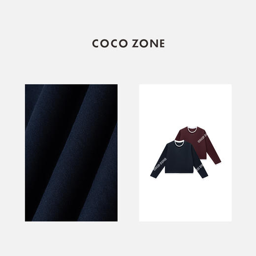 COCO ZONE 100棉假两件圆领撞色T恤长袖上衣CC1B1533 商品图2