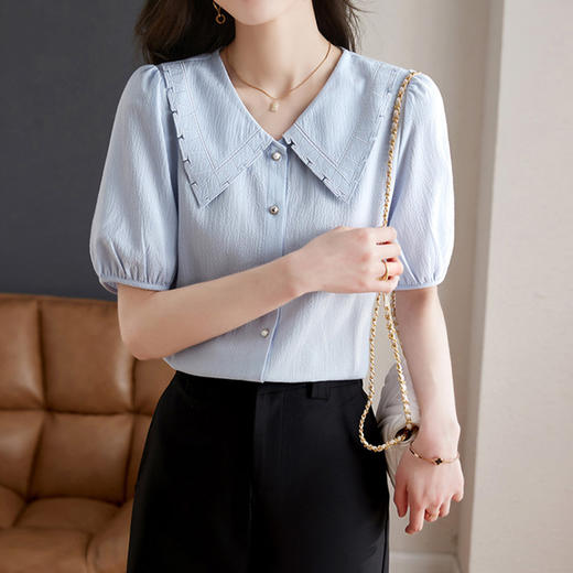 法式棉质时尚优雅娃娃领衬衫，显瘦减龄泡泡袖上衣GYM-D1607 商品图3