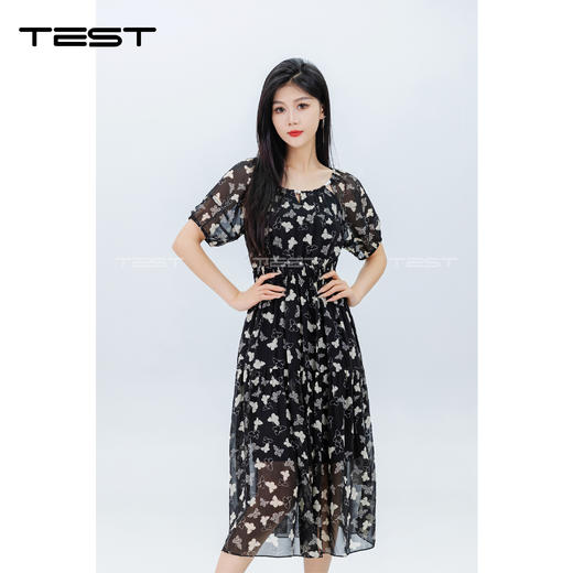 夏上新时尚蝴蝶印花修身气质连衣裙4242127 商品图0