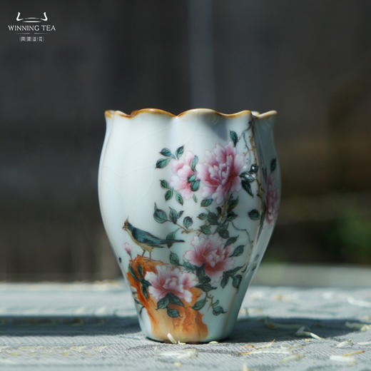 问鼎汝瓷鼎峰系列月白老款佛手杯（国色凝香）（绶带迎春） 商品图1