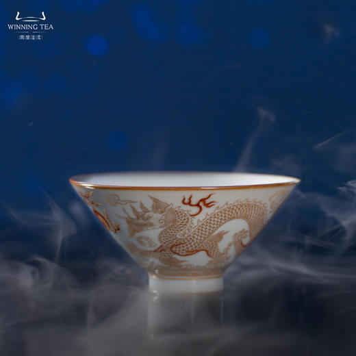 问鼎汝瓷鼎峰系列复刻款精工款庚子月白中斗笠杯（描金双龙戏珠） 商品图0