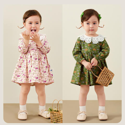 迷你巴拉女童长袖连衣裙宝宝花瓣领甜美纯棉秋款裙子 商品图2