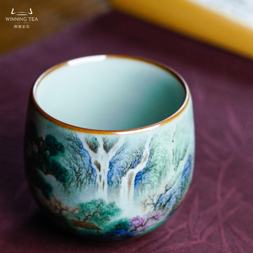 问鼎汝瓷天青老款金钟杯 （绘画山水）（缺货） 商品图1