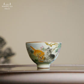 问鼎汝瓷鼎峰系列天青精工款大鸿声杯（绘画猫趣图）