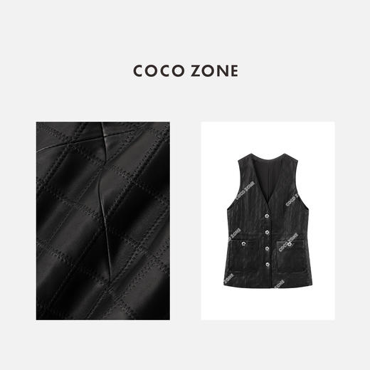 COCO ZONE 时尚纯色菱格V领皮马夹无袖单排扣上衣CC2B0907 商品图2
