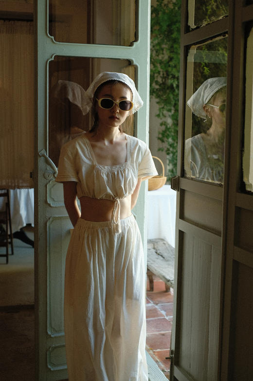 漱石 - 棉麻蕾丝抽绳露腰古典上衣 商品图6