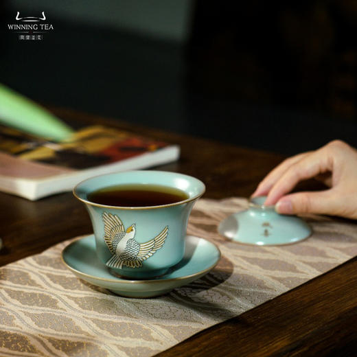 问鼎汝瓷鼎峰系列天青复刻款云霄盖碗（鸣鹊报喜）（缺货） 商品图1