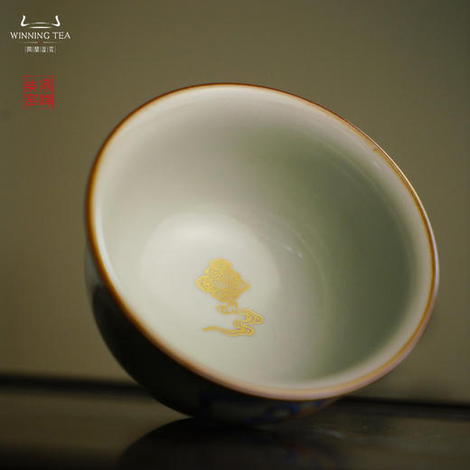 问鼎汝瓷鼎峰柴窑天青天河杯（梵红描金绘画狮子绣球）（ 缺货 ） 商品图2