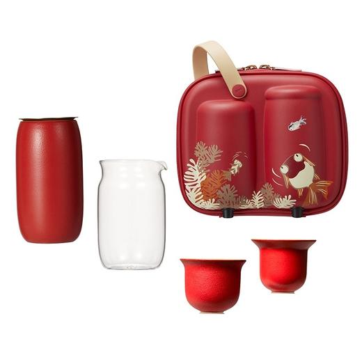 哲品 容月·随身装茶具四件套旅行茶具套装陶瓷茶壶一壶两杯家用功夫泡茶杯 商品图1