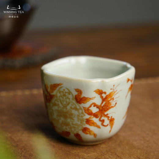 问鼎汝瓷鼎峰系列天青老款高四喜杯（梵红描金观音莲）（缺货） 商品图2