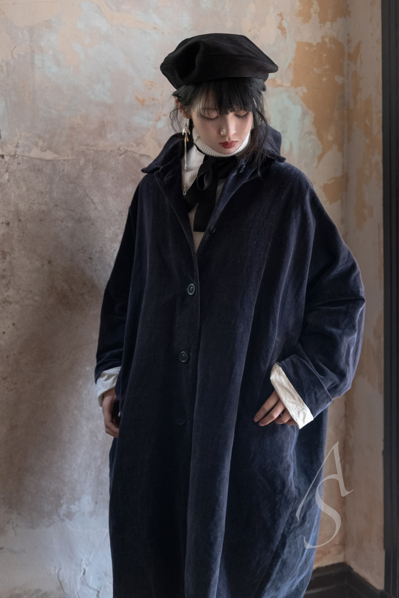 casey casey 24aw 午夜蓝big blobby丝绒长外套