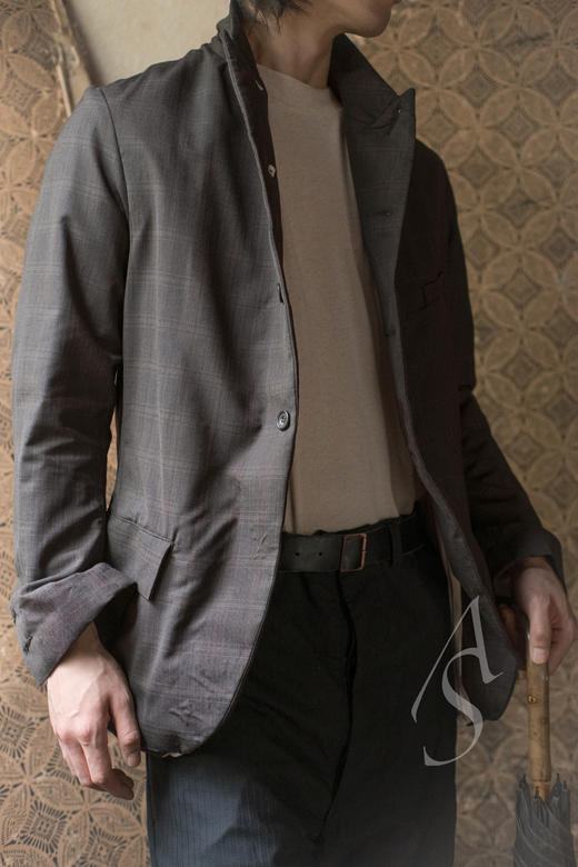 Paul Harnden  男士黑色暗纹羊毛LANCASHIRE腰带裤 商品图2