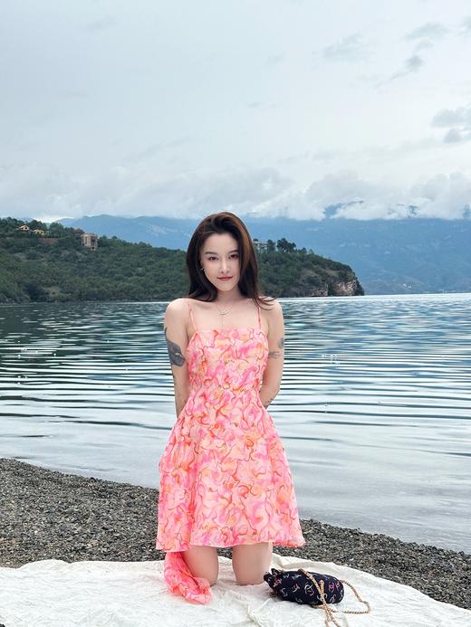 DUO智仙生 粉标 红龙东方美人法式中古粉红印花吊带裙和披肩 商品图2