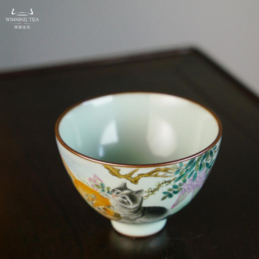 问鼎汝瓷鼎峰系列天青精工款大鸿声杯（绘画猫趣图） 商品图2