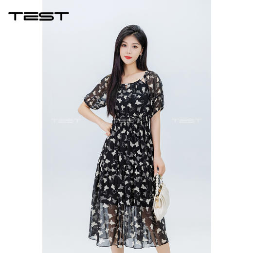 夏上新时尚蝴蝶印花修身气质连衣裙4242127 商品图1