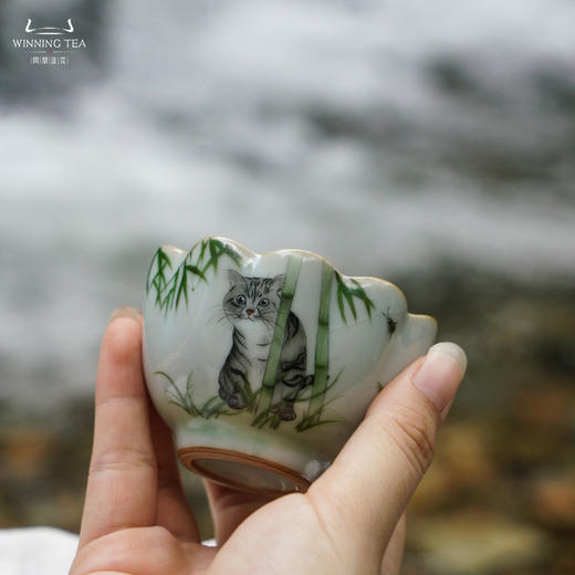 问鼎汝瓷鼎峰系列天青老款菡萏杯（绿意方闲） 商品图2