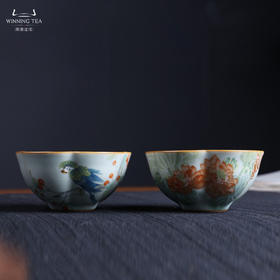 问鼎汝瓷鼎峰系列天青大梅花杯（鹦鹉庭深）（清风荷香）