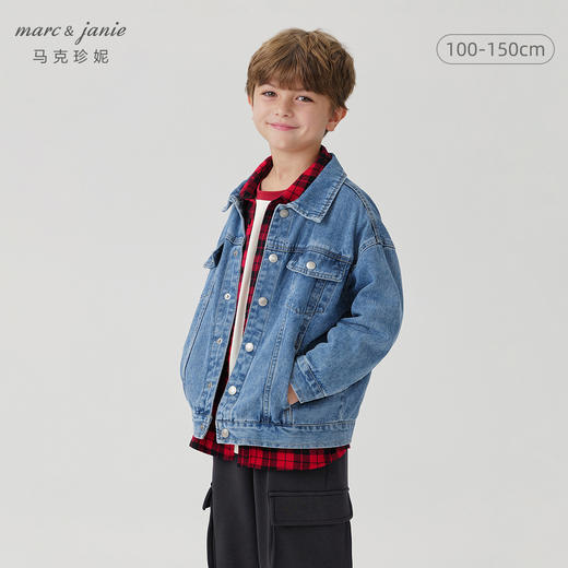 马克珍妮男女童翻领软牛仔外套儿童纯棉牛仔服上衣秋装新款241169 商品图0