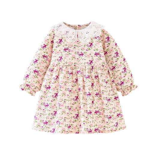 迷你巴拉女童长袖连衣裙宝宝花瓣领甜美纯棉秋款裙子 商品图4