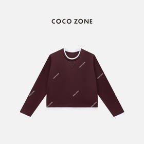 COCO ZONE 100棉假两件圆领撞色T恤长袖上衣CC1B1533