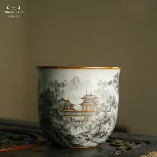 问鼎汝瓷鼎峰系列月白老款手握杯（溪山烟雨）（缺货） 商品图0