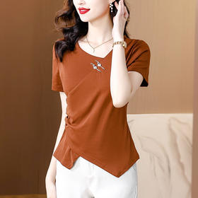 短袖正肩不规则上衣，设计感半袖T恤KQL-A85N8310