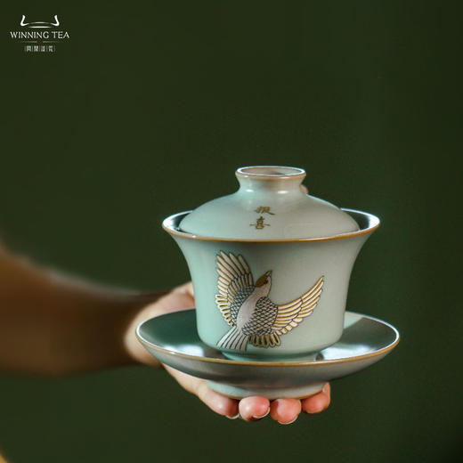 问鼎汝瓷鼎峰系列天青复刻款云霄盖碗（鸣鹊报喜）（缺货） 商品图0