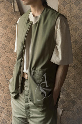 Paul Harnden  男士竹绿暗纹羊毛马甲