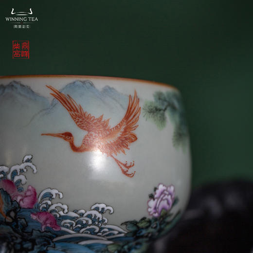 问鼎汝瓷鼎峰柴窑天青容华杯（六鹤同春）（缺货） 商品图1